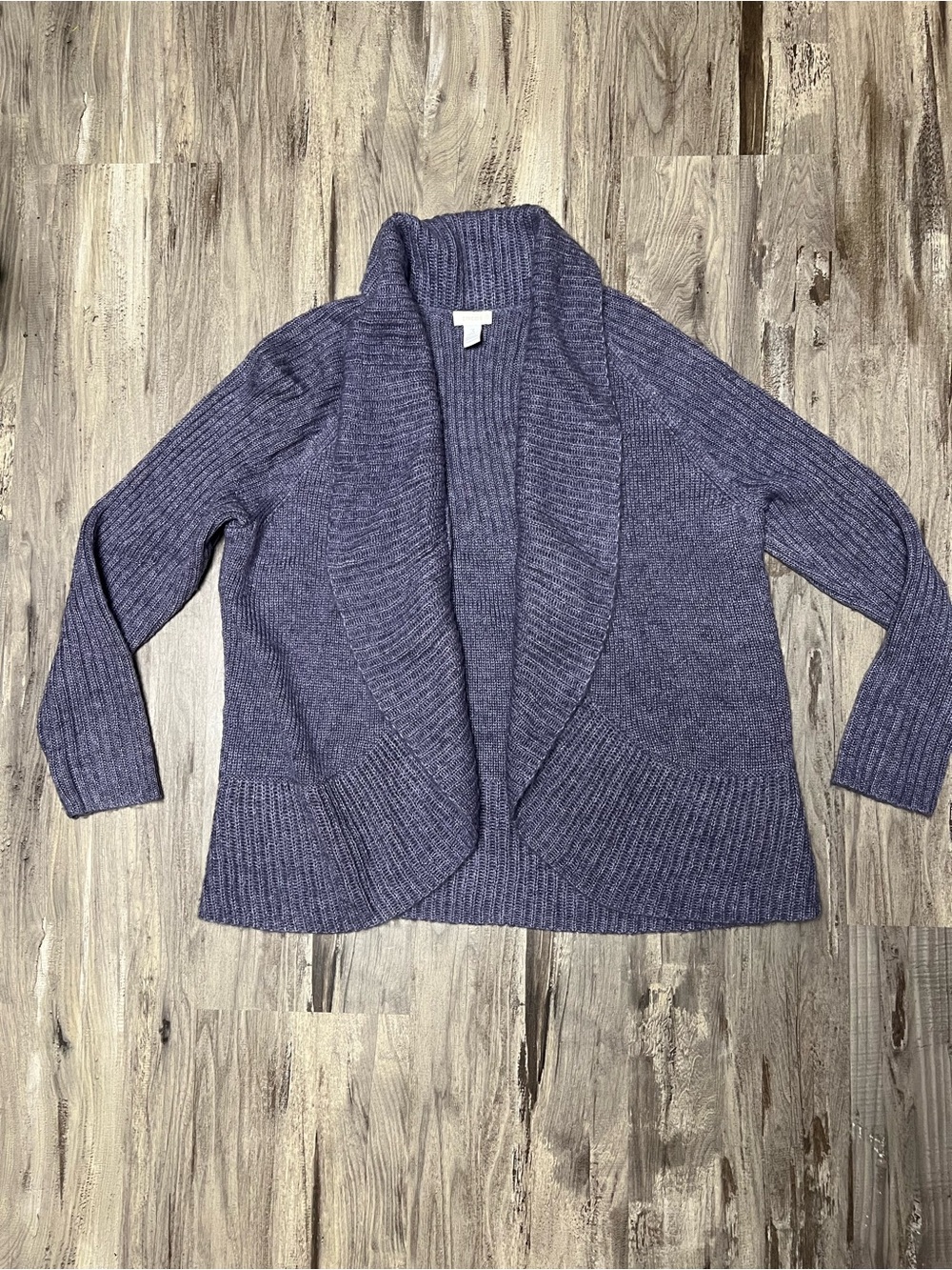Chico's Shawl Collar Open Front Marled Purple Cardigan Wool Mohair Size 3 (XL)